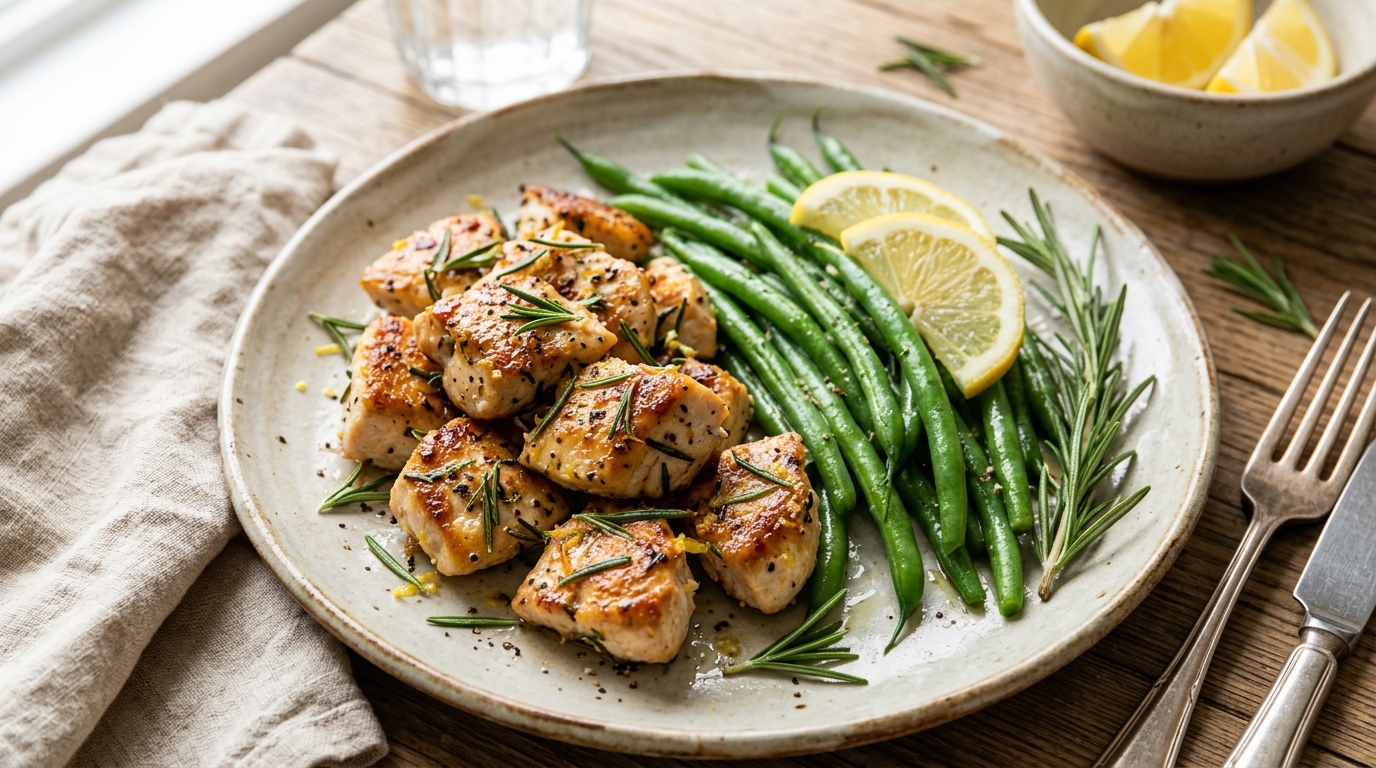 Pechuga de pollo de corral al romero con calabacín asado al horno